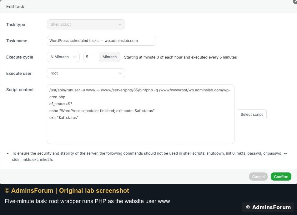wordpress cron settings branded