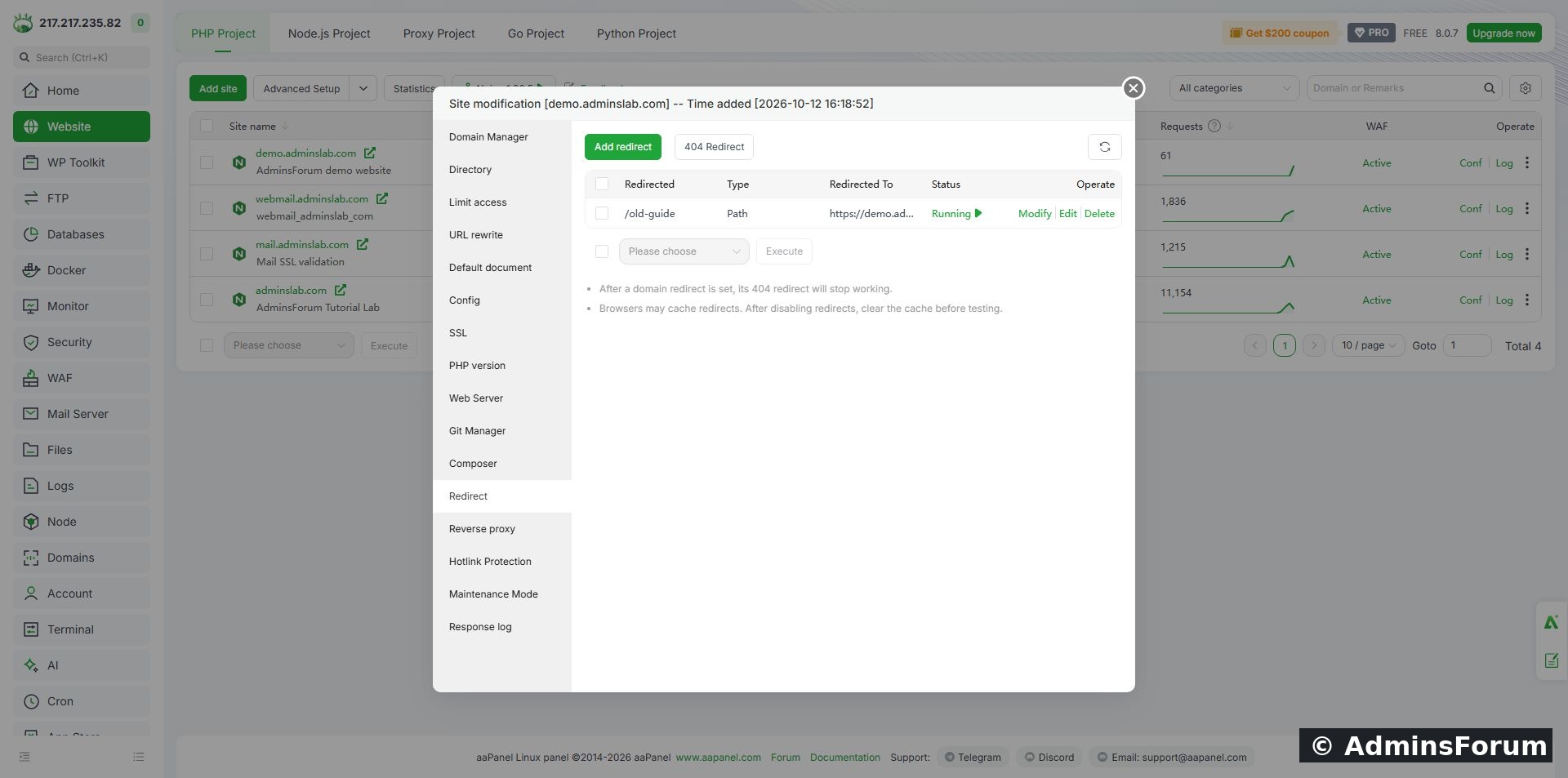 The saved test rule. Running is a configuration status; verify the actual response separately.
