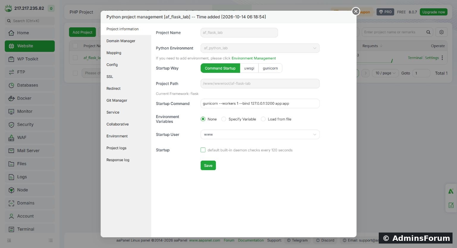 Enable the native Startup checkbox for the correct Python project, then save its settings.