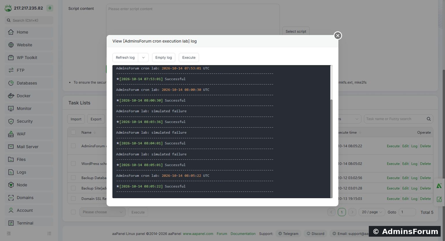 The later log entry contains the recovered timestamp output. This concrete output proves our script correction took effect.