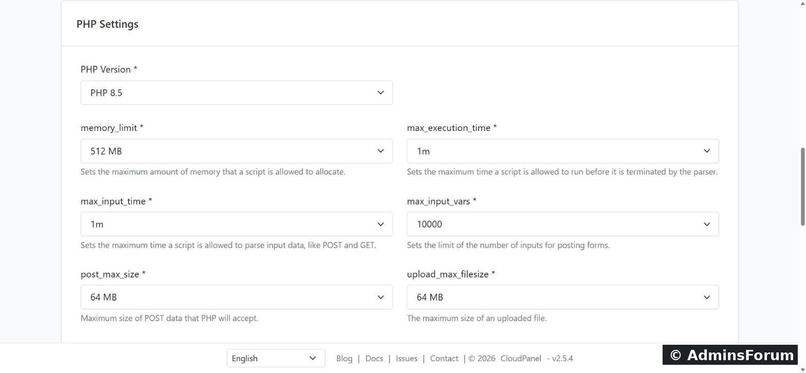 cpf 03 php settings