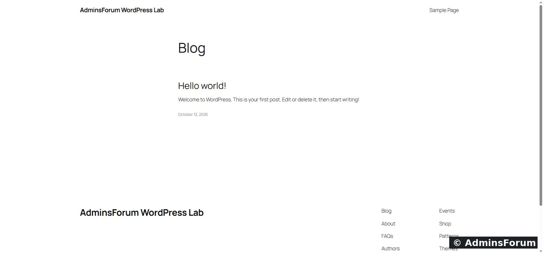 AdminsForum lab: the new WordPress homepage served over HTTPS.