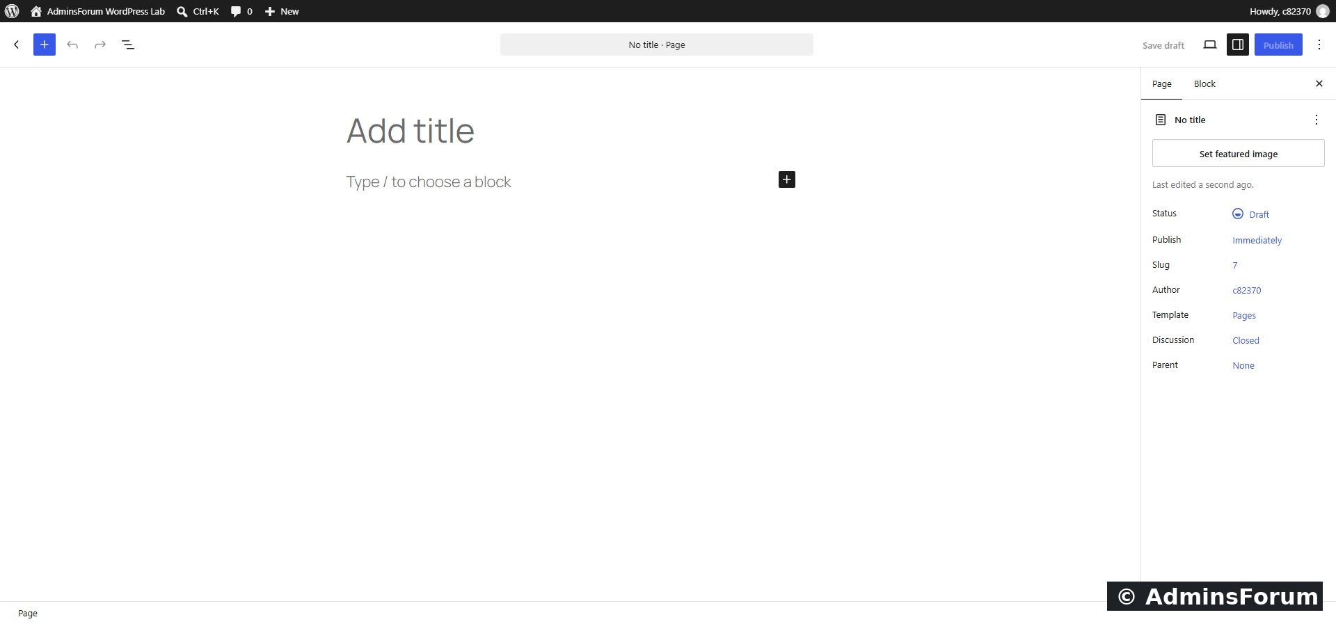 The blank page editor before adding our title and paragraph.