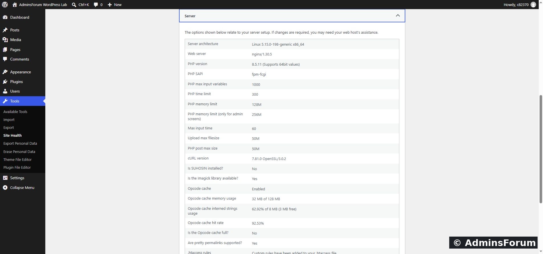 WordPress’s own runtime reports that Imagick is available on PHP 8.5.11.