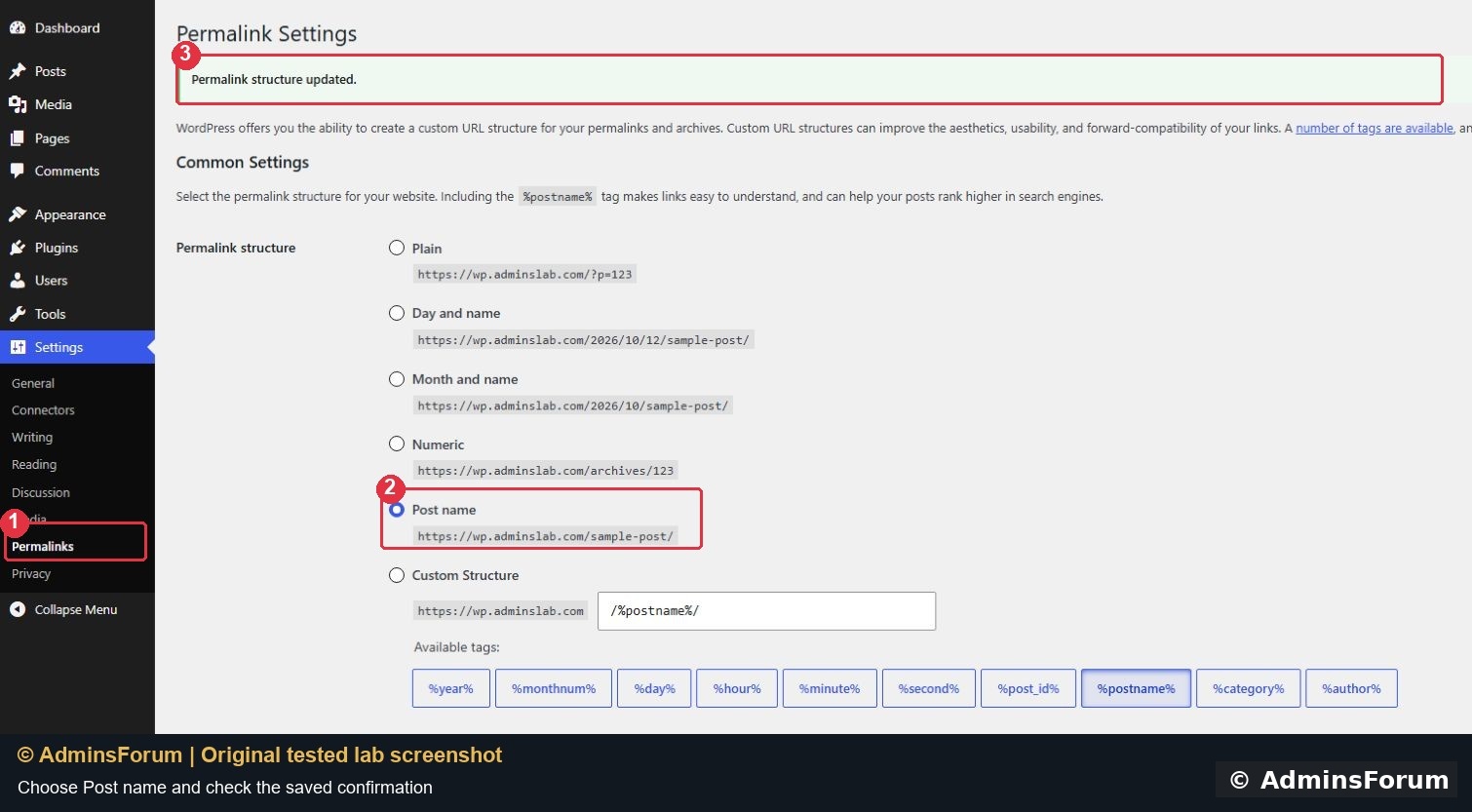 wp permalinks saved branded